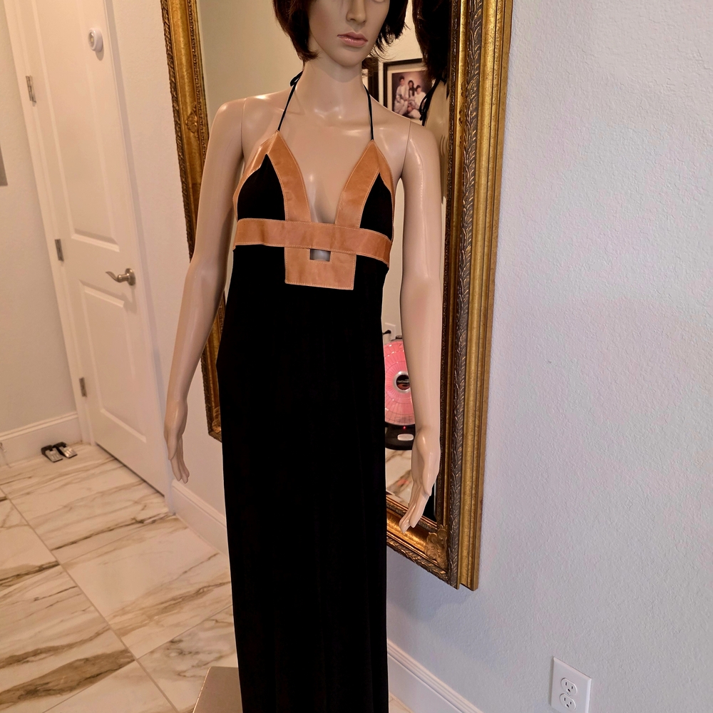 Amazing Sexy Chic Black and Tan Backless Dress